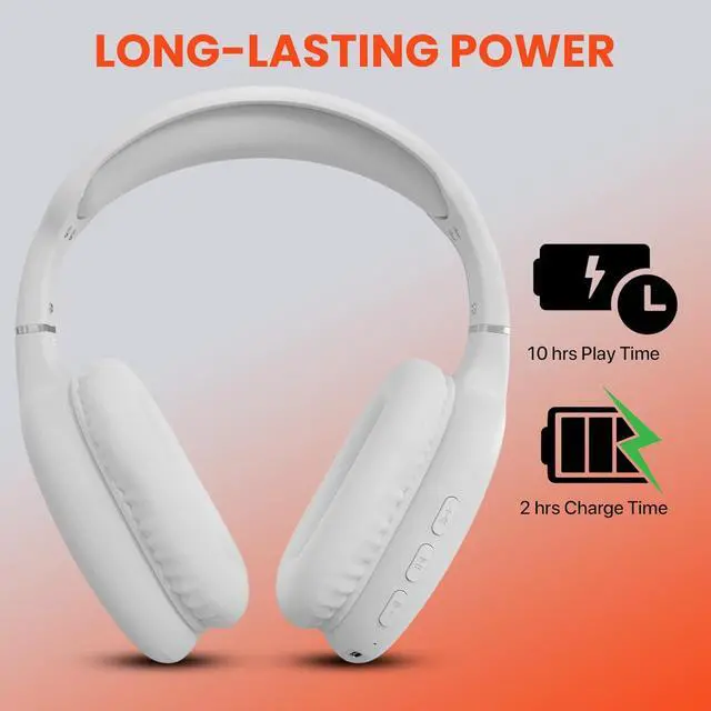 Alt view image 4 of 7 - HyperGear Wireless Headphones Bluetooth White- Noise Isolation Headphones Wireless Over The Ear Head Phones, Gym Headset Built-in Mic Controls Square Foam Cups Foldable Headphone for Women and Men