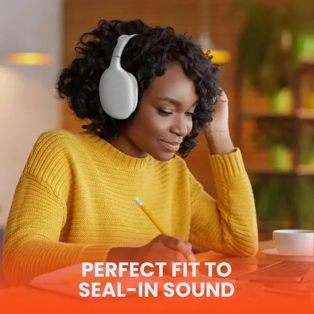 Alt view image 5 of 7 - HyperGear Wireless Headphones Bluetooth White- Noise Isolation Headphones Wireless Over The Ear Head Phones, Gym Headset Built-in Mic Controls Square Foam Cups Foldable Headphone for Women and Men