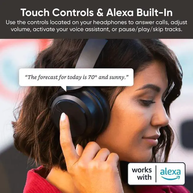 Alt view image 2 of 6 - WYZE Noise Cancelling Headphones and Hard Case for Travel, Wireless Over The Ear Bluetooth Headphones with Active Noise Cancellation, Transparency Mode, Clear Voice Pick-up, Alexa Built-in