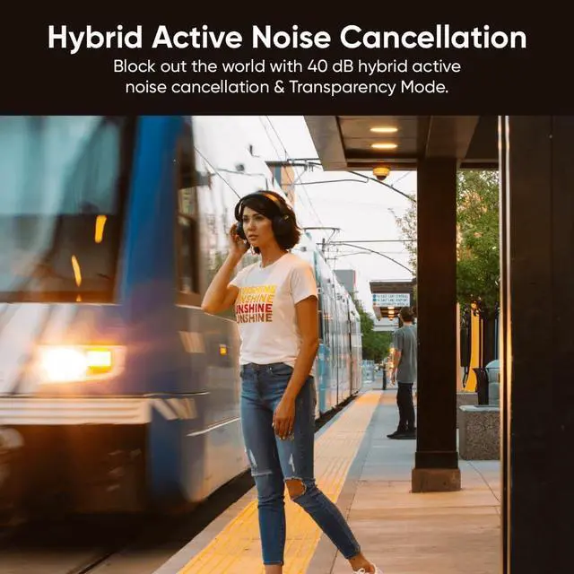 Alt view image 4 of 6 - WYZE Noise Cancelling Headphones and Hard Case for Travel, Wireless Over The Ear Bluetooth Headphones with Active Noise Cancellation, Transparency Mode, Clear Voice Pick-up, Alexa Built-in