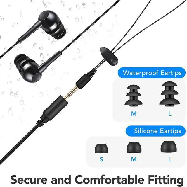 Alt view image 5 of 7 - AGPTEK IPX8 Waterproof in-Ear Earphones, Coiled Cable Swimming Earbuds with Stereo Audio Extension Cable, Wired,Black