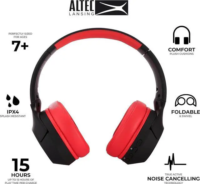 Alt view image 2 of 7 - Altec Lansing Kid Safe Noise Cancelling Wireless Headphones 15H Battery, 85dB Volume Limit, Foldable Design Powerful Sound, Active Noise Cancellation Perfect for Kids Ages 7+