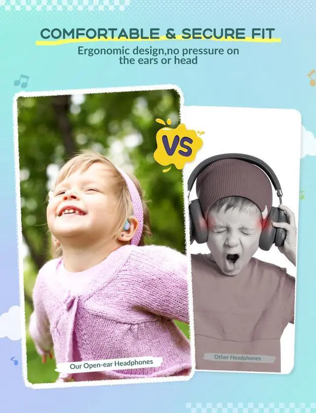 Alt view image 4 of 7 - iClever Kids Headphones, Bluetooth 5.4 Air Conduction Open Ear Headphones, Safe Volume 74&85 dBA, Clear Audio, 360° Bending, Ultra-Light Comfortable Kids Wireless Headphones for iPad/Travel/Sports