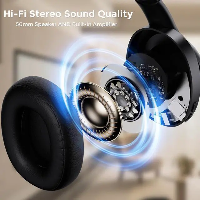 Alt view image 4 of 7 - ROSIDA Wireless Headphones for TV Watching with Transmitter, TV Headphones Wireless for Seniors 295FT Range with Optical, AUX, RCA and USB Way, High Volume Control, Long Playtime, No Delay, Black