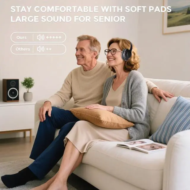 Alt view image 6 of 7 - ROSIDA Wireless Headphones for TV Watching with Transmitter, TV Headphones Wireless for Seniors 295FT Range with Optical, AUX, RCA and USB Way, High Volume Control, Long Playtime, No Delay, Black