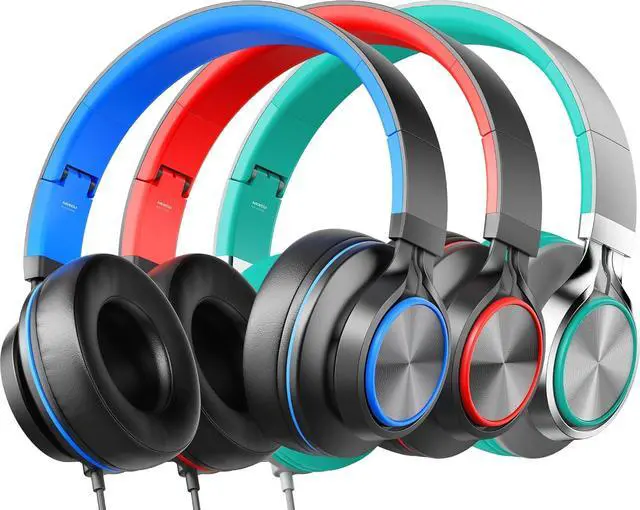 Main image of Headphones for School Kids Wired Bulk, Over-Ear Classroom Headsets for Teens Children Chromebook Computer, 3.5mm Jack, Foldable, No-Tangle Cord, Bundle Pack (3 Pack)