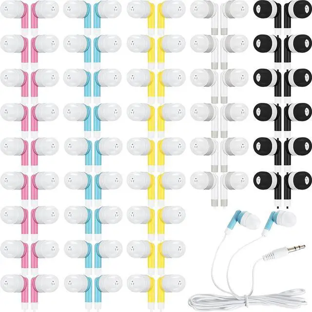 Main image of 100 Pcs Kids Bulk Earbud Headphones for Classroom Student Wired Headphones in-Ear Earbud 3.5 mm Disposable Earphones Set for Kids Adult Class School Library Laptop(Multicolor)