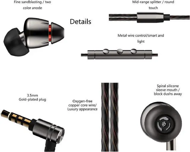 Alt view image 5 of 6 - Quad Driver in-Ear Earphones Hi-Res High Fidelity Headphones Warm Bass Spacious Reproduction High Resolution Mic in-Line Remote Smartphones/PC/Tablet - Silver/Gray