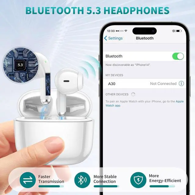 Alt view image 3 of 7 - ACAGET Wireless Earbuds for iPhone 17 16 Pro Max Air 15 14 13 12 11 XR XS Bluetooth 5.3 Headphones Noise Canceling Earphones for Galaxy S25 S24 Ultra S23 S22 HiFi Bass Stereo Earphone for Google Pixel