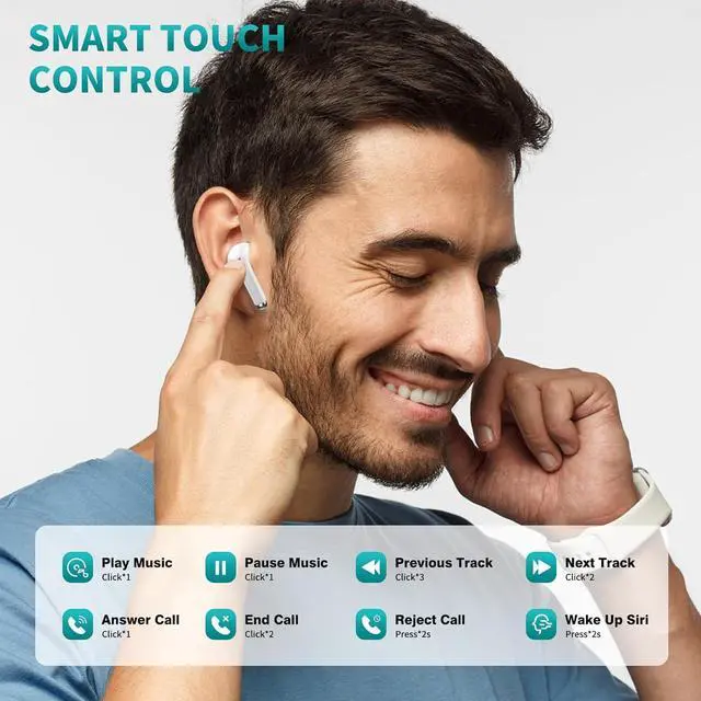 Alt view image 6 of 7 - ACAGET Wireless Earbuds for iPhone 17 16 Pro Max Air 15 14 13 12 11 XR XS Bluetooth 5.3 Headphones Noise Canceling Earphones for Galaxy S25 S24 Ultra S23 S22 HiFi Bass Stereo Earphone for Google Pixel
