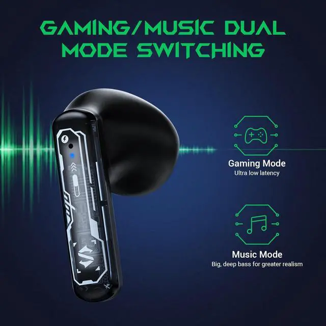 Alt view image 2 of 7 - Black Shark True Wireless Gaming Earbuds, Bluetooth 5.3 with Music Mode, 30 Hours Playback Time, Clear Stereo Calls in-Ear Headphones for Android/Phone/Computer - Lucifer T15