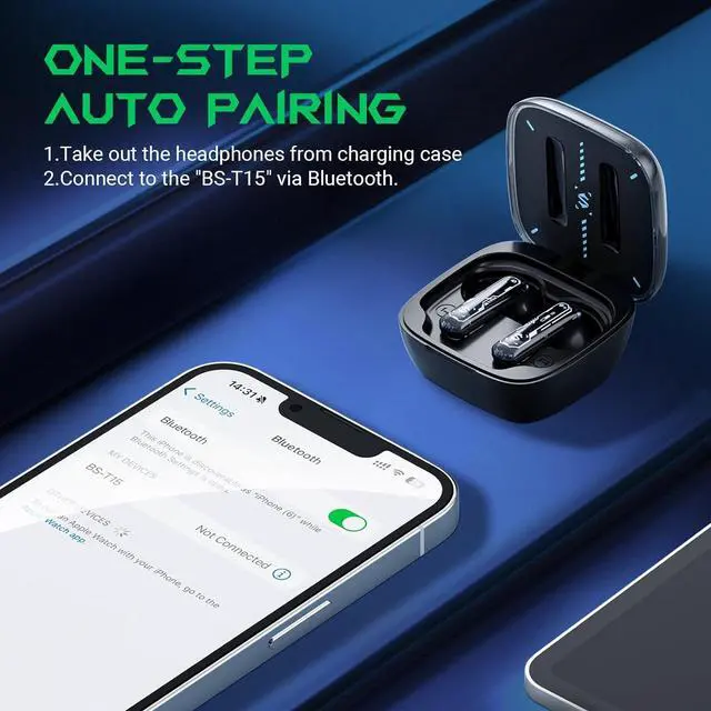 Alt view image 3 of 7 - Black Shark True Wireless Gaming Earbuds, Bluetooth 5.3 with Music Mode, 30 Hours Playback Time, Clear Stereo Calls in-Ear Headphones for Android/Phone/Computer - Lucifer T15