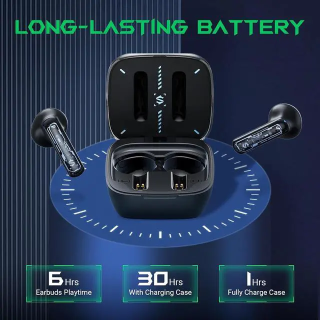 Alt view image 5 of 7 - Black Shark True Wireless Gaming Earbuds, Bluetooth 5.3 with Music Mode, 30 Hours Playback Time, Clear Stereo Calls in-Ear Headphones for Android/Phone/Computer - Lucifer T15