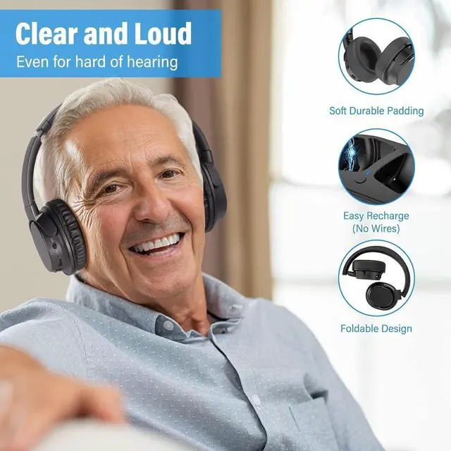 Alt view image 3 of 7 - ANSTEN Wireless Headphones for TV Watching with Digital Optical RCA AUX 3.5 MM Transmitter Charging Dock, Over Ear Headset for Seniors, 30 Hrs Playtime, Plug and Play