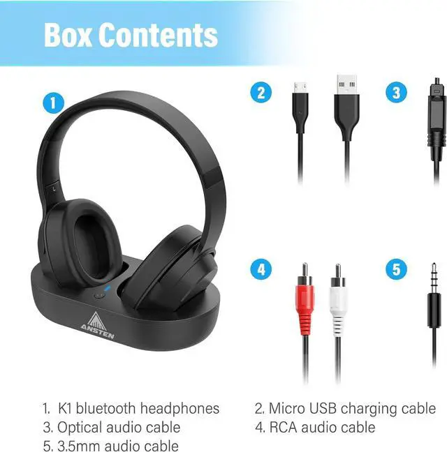 Alt view image 6 of 7 - ANSTEN Wireless Headphones for TV Watching with Digital Optical RCA AUX 3.5 MM Transmitter Charging Dock, Over Ear Headset for Seniors, 30 Hrs Playtime, Plug and Play