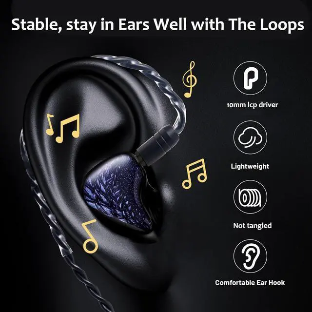 Alt view image 4 of 7 - QOA Celest Wyvern Black 1DD in Ear Monitor HiFi Wired Earbuds Gaming Earbuds IEM Earphones with Hand-Paint Faceplate, 0.78 2pin Detachable Cable for Musician Audiophile Studio(3.5mm)