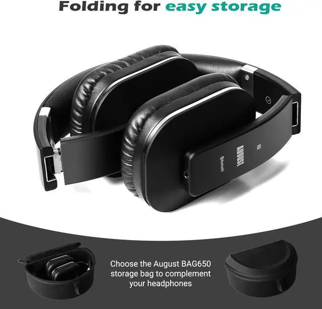 Alt view image 4 of 7 - August EP650 Bluetooth Wireless Over-Ear Headphones with aptX Low Latency, NFC, Multipoint Pairing, Wired Option, Built-in Microphone - Black