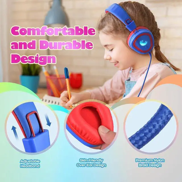 Alt view image 3 of 7 - Kids Headphones for School, 2024 Upgrade USB Type C Kids Headphone with Microphone, Wired Boys Girls Headphones with Safe Limiter 85dB/95dB, Foldable On Ear Headphones for School/iPad/Tablets/Travel