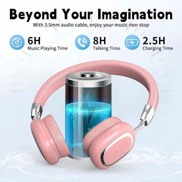 Alt view image 4 of 7 - Bluetooth Headphones Over-Ear, Foldable Wireless Headphones,Support Wired,Stereo Headset with Mic for Cell Phone,PC,Soft Earmuffs Light Weight for Long Wearing(Pink)
