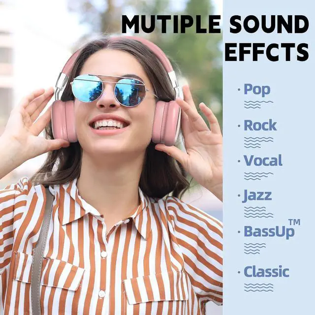 Alt view image 5 of 7 - Bluetooth Headphones Over-Ear, Foldable Wireless Headphones,Support Wired,Stereo Headset with Mic for Cell Phone,PC,Soft Earmuffs Light Weight for Long Wearing(Pink)