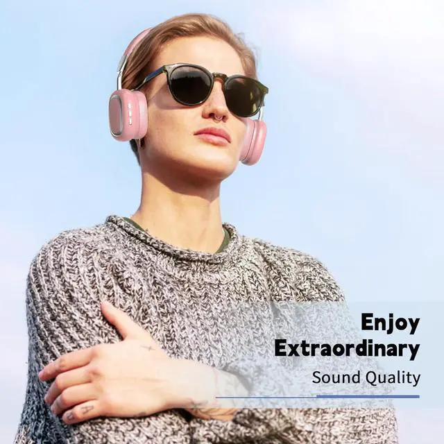 Alt view image 6 of 7 - Bluetooth Headphones Over-Ear, Foldable Wireless Headphones,Support Wired,Stereo Headset with Mic for Cell Phone,PC,Soft Earmuffs Light Weight for Long Wearing(Pink)