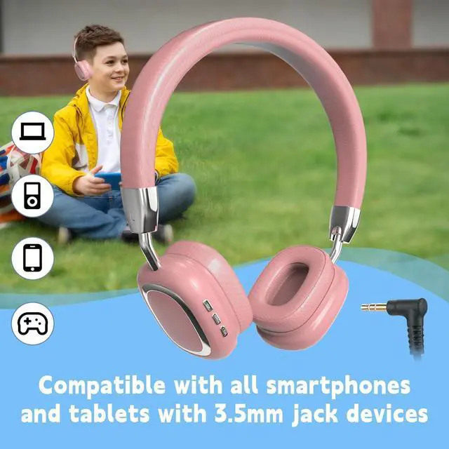 Alt view image 7 of 7 - Bluetooth Headphones Over-Ear, Foldable Wireless Headphones,Support Wired,Stereo Headset with Mic for Cell Phone,PC,Soft Earmuffs Light Weight for Long Wearing(Pink)