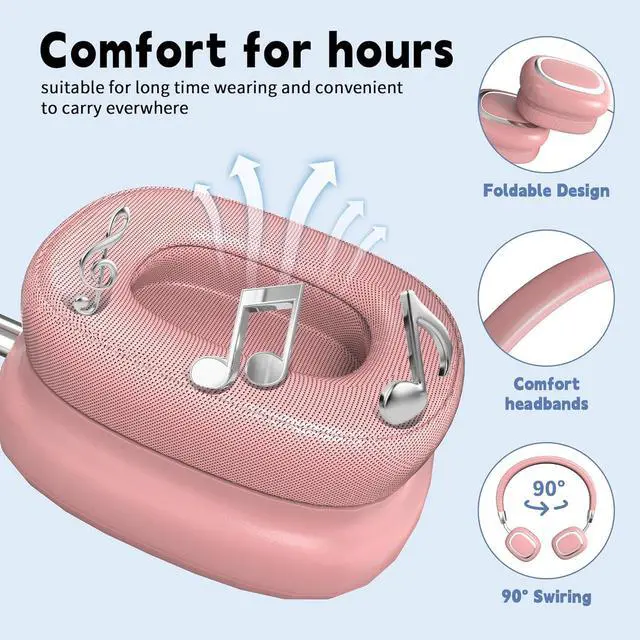 Alt view image 2 of 7 - Bluetooth Headphones Over-Ear, Foldable Wireless Headphones,Support Wired,Stereo Headset with Mic for Cell Phone,PC,Soft Earmuffs Light Weight for Long Wearing(Pink)