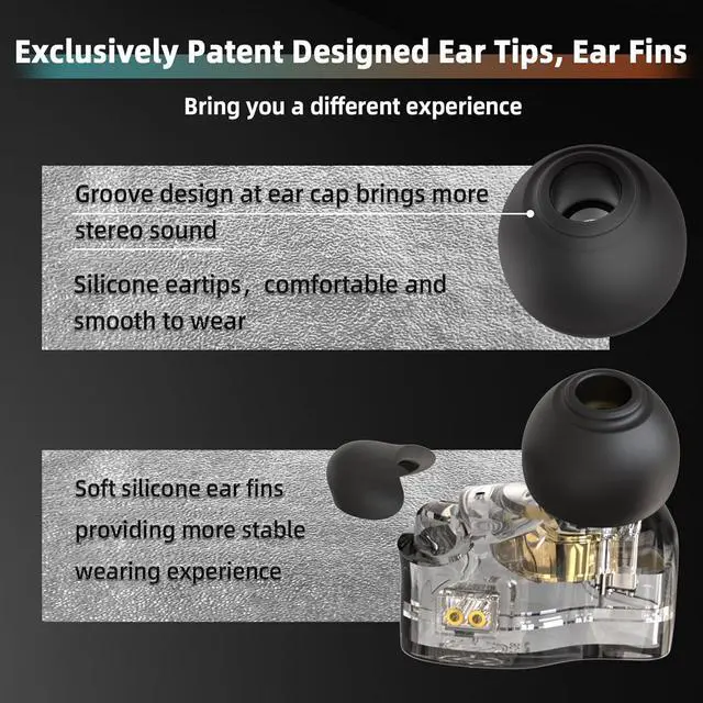Alt view image 2 of 7 - CCZ DC01 Pro in Ear Monitor Headphones iems for Gaming Professional Gaming Earbuds Super Bass Wired Earphones with 1DD Patent Ear fins Ear tips for Singers Musicians Podcaster (black without mic)