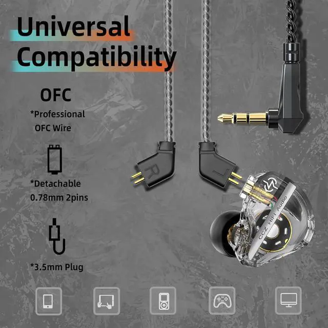 Alt view image 5 of 7 - CCZ DC01 Pro in Ear Monitor Headphones iems for Gaming Professional Gaming Earbuds Super Bass Wired Earphones with 1DD Patent Ear fins Ear tips for Singers Musicians Podcaster (black without mic)