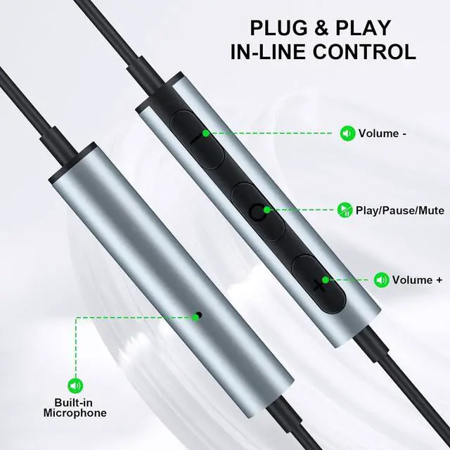 Alt view image 6 of 7 - USB Headset with Microphone for PC 7.5 Ft Cable, USB A Headphones for Computer, Wired USBA Earbuds with Mute in-Line Stereo Noise Canceling Call Cord Laptop Earphones for Dell Surface Switch, Black