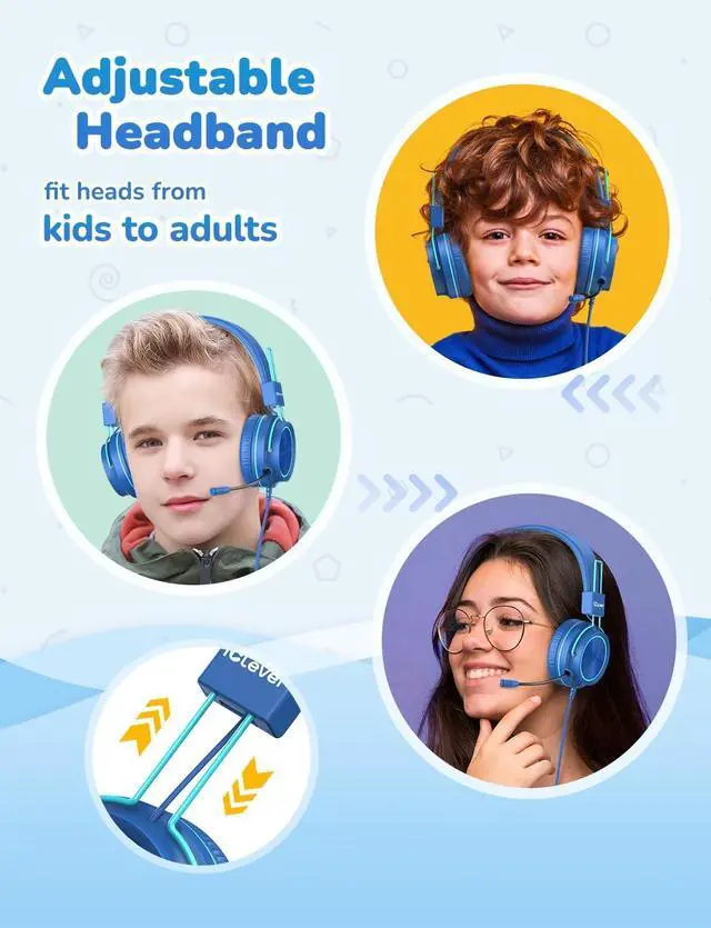 Alt view image 4 of 6 - iClever HS21 Kids Headphones with Microphone for Virtual School- Rotatable Extendable Mic - 94 dB Volume-Safe Headphones for Kids, Wired Foldable Kid Gaming Headset for PS4/Xbox One/Switch/PC/Tablet