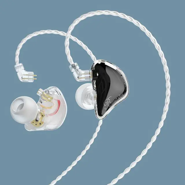 Alt view image 3 of 7 - BASN Bmaster Triple Driver in-Ear Monitors Headphones with Powerful Deep Bass, HiFi Stereo IEM Earphones with Upgraded Detachable 2-Pin Cables for Musicians (White/Black, 2-Pin)