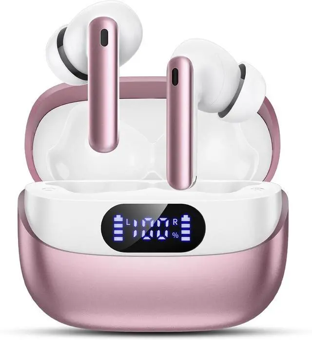Main image of Wireless Earbuds, 42H Playtime Bluetooth 5.3 Headphones, HiFi Stereo Call Noise Cancelling Earbuds, IPX7 Waterproof Stereo in-Ear Earphones with LED Display for iOS Android (Elegant Rose Gold)