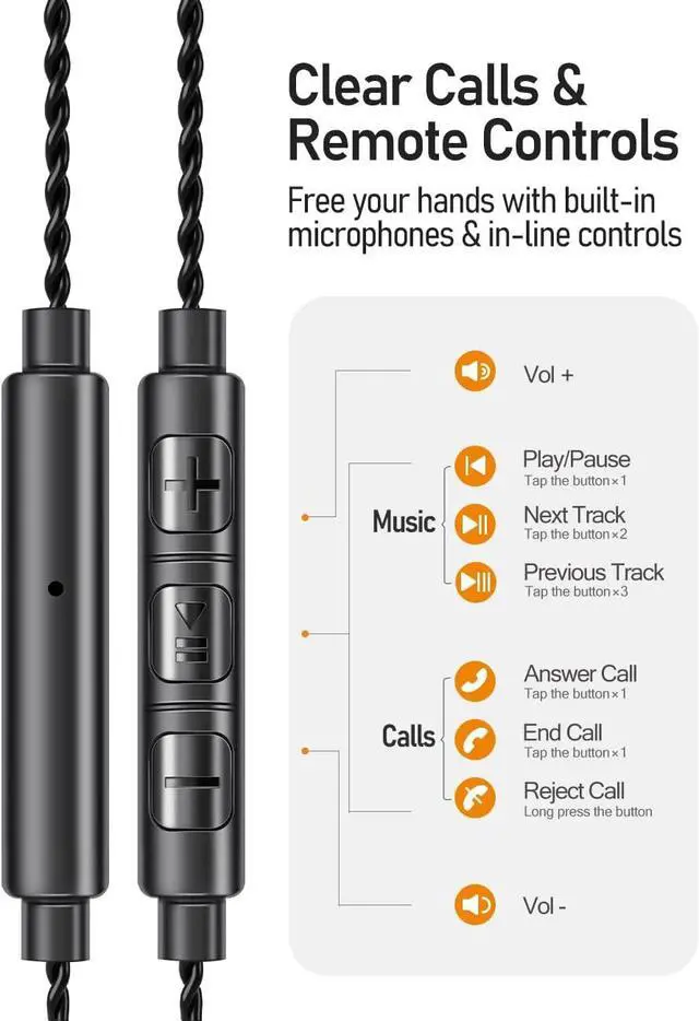 Alt view image 5 of 7 - Vibes 201M Wired Earbuds in-Ear Headphones with Mic, Noise Cancelling Bass Driven HiFi Earphones, Tangle-Free Braided Cord, Carry Case, Ear Buds Tips, 3.5mm Jack, Secure Fit (Clear Brown)