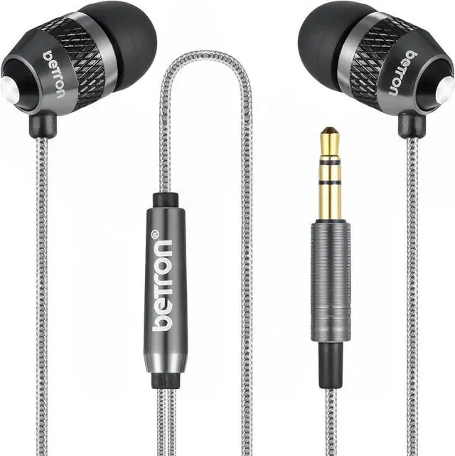 Main image of Betron B25 Earphones, Noise Isolating in-Ear Wired Headphones with Strong Bass, Tangle-Free Cord, Lightweight, Carry Case and Soft Earbud Tips, Black