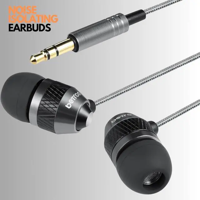 Alt view image 3 of 7 - Betron B25 Earphones, Noise Isolating in-Ear Wired Headphones with Strong Bass, Tangle-Free Cord, Lightweight, Carry Case and Soft Earbud Tips, Black