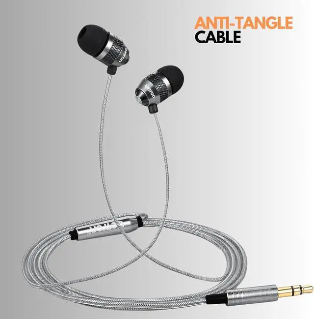 Alt view image 4 of 7 - Betron B25 Earphones, Noise Isolating in-Ear Wired Headphones with Strong Bass, Tangle-Free Cord, Lightweight, Carry Case and Soft Earbud Tips, Black