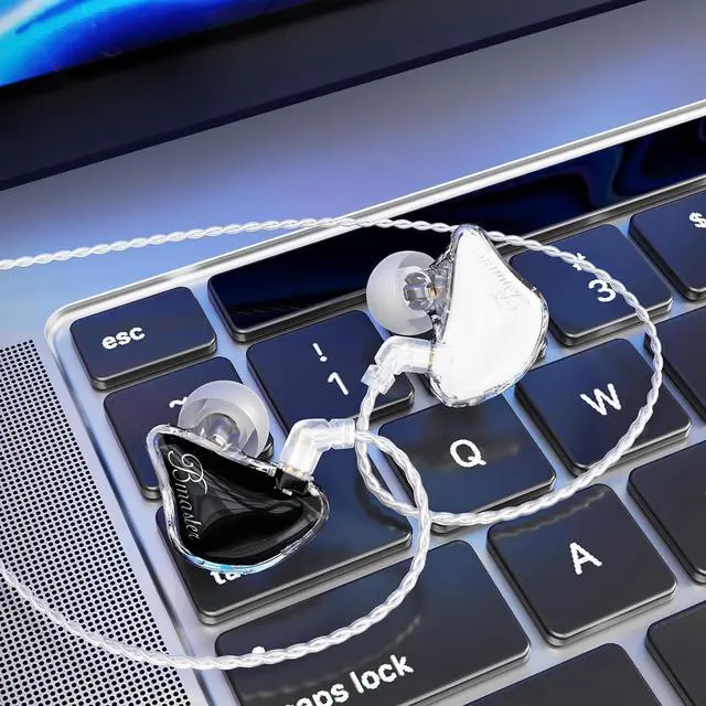 Alt view image 6 of 7 - BASN Bmaster Triple Driver in-Ear Monitors Headphones with Powerful Deep Bass, HiFi Stereo IEM Earphones with Upgraded Detachable 2-Pin Cables for Musicians (White/Black, 2-Pin)