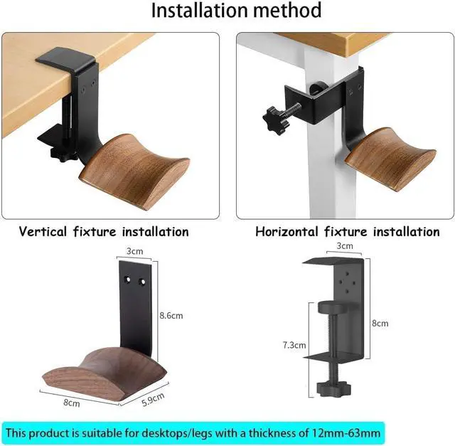 Alt view image 3 of 7 - Headphone Holder with 6cm Wide Walnut Headrest,Adjustable Clamp-on Headset Stand Desk Headset Holder for Over Ear and Gaming