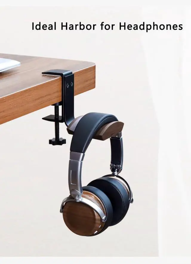 Alt view image 2 of 7 - Headphone Holder with 6cm Wide Walnut Headrest,Adjustable Clamp-on Headset Stand Desk Headset Holder for Over Ear and Gaming