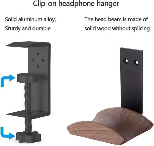 Alt view image 5 of 7 - Headphone Holder with 6cm Wide Walnut Headrest,Adjustable Clamp-on Headset Stand Desk Headset Holder for Over Ear and Gaming