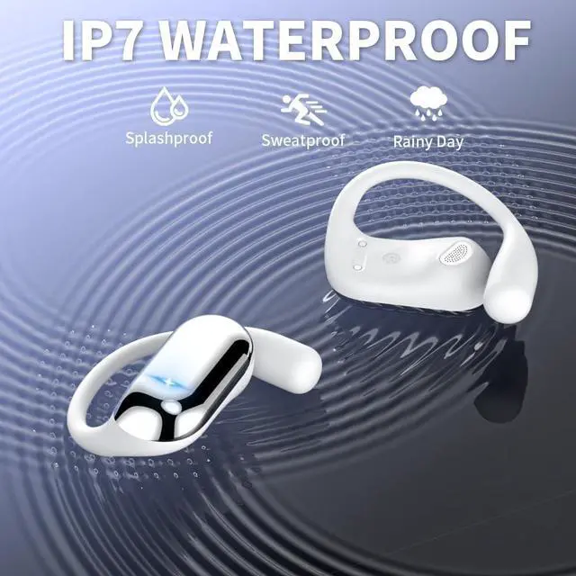Alt view image 5 of 6 - JIECAN Open Ear Headphones Bluetooth V5.3 Wireless Earbuds with Earhooks with Digital Display Charging Case, Conduction Headphones with Mic Waterproof Sport Earbuds for Running (White)