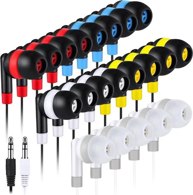 Main image of Kanayu 100 Pack Wired Earbuds Bulk for Classroom Ear Headphones Wired Basic Student Earbuds No Microphone with 3.5mm Jack for Kids Class Laptop School Library, Individually Bagged(Multicolor)