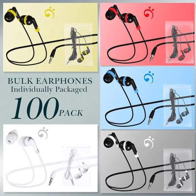 Alt view image 2 of 6 - Kanayu 100 Pack Wired Earbuds Bulk for Classroom Ear Headphones Wired Basic Student Earbuds No Microphone with 3.5mm Jack for Kids Class Laptop School Library, Individually Bagged(Multicolor)