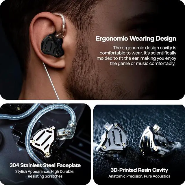 Alt view image 7 of 7 - KZ ZS10 PRO 2 In Ear Monitor IEM 1DD+4BA Hybrid Wired Earbuds with 4-Level Tuning Switch 3-Way Crossover Gaming Earbuds Silver-plated IEM Cable for Musician Audiophile (Black Without Mic)