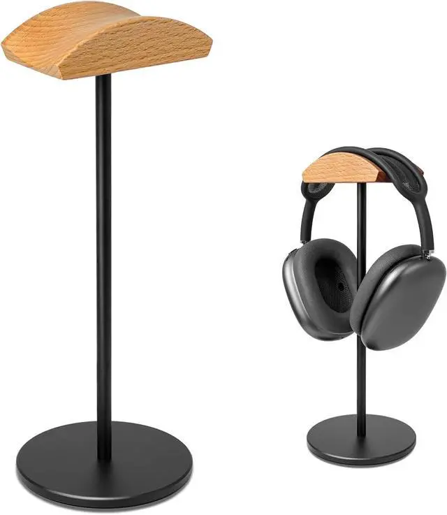 Main image of Headphone Stand for Desk - Gaming Headset Stand with Wooden Support Plate, Headset Holder with Aluminum Alloy Support Rod