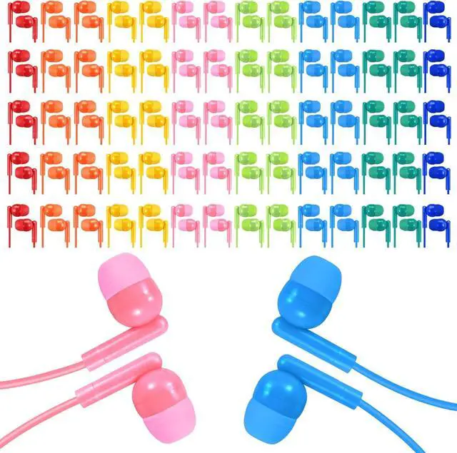 Main image of Bulk Earbud Headphones 100 Pack Multi Colors Perfect for School Classroom Students Kids Children Gifts and Adults-Wholesale Disposable Earphones(Mixed Colors)