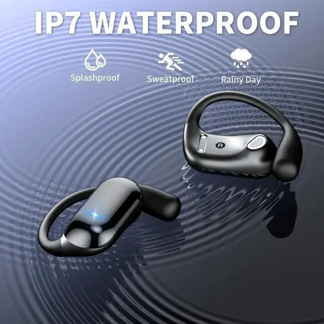 Alt view image 5 of 6 - JIECAN Open Ear Headphones Bluetooth V5.3 Wireless Earbuds with Earhooks with Digital Display Charging Case, Conduction Headphones with Mic Waterproof Sport Earbuds for Running (Black)