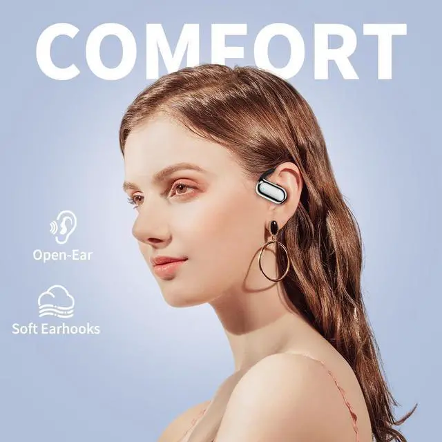 Alt view image 6 of 6 - JIECAN Open Ear Headphones Bluetooth V5.3 Wireless Earbuds with Earhooks with Digital Display Charging Case, Conduction Headphones with Mic Waterproof Sport Earbuds for Running (Black)