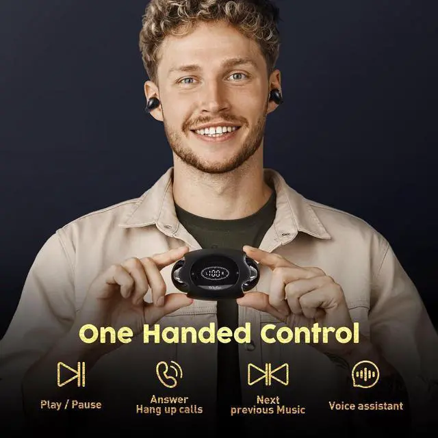 Alt view image 4 of 7 - Open Ear Headphones True Wireless Bluetooth Headphones, Ear Clip Earbuds, Sweat Resistant, Fast Charging, 24HRS Playtime, Open Ear Earbuds for Workout, Driving, Meeting, (E-88)